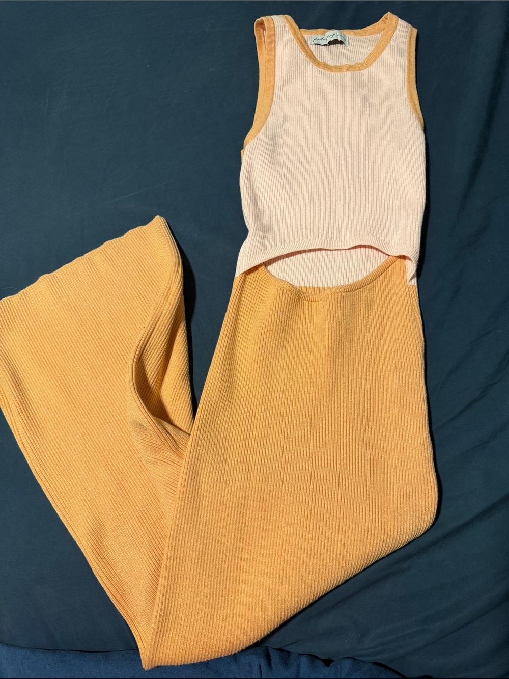 Petal & Pup Two-Tone Ribbed Tank and Wide-Leg Set - Cream and Mustard
